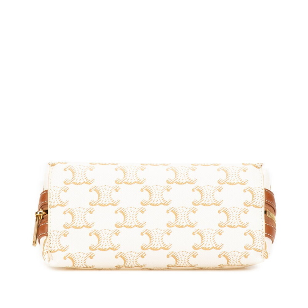 Celine Triomphe Chain Shoulder Bag White Brown Gold Leather - Picture 3 of 10